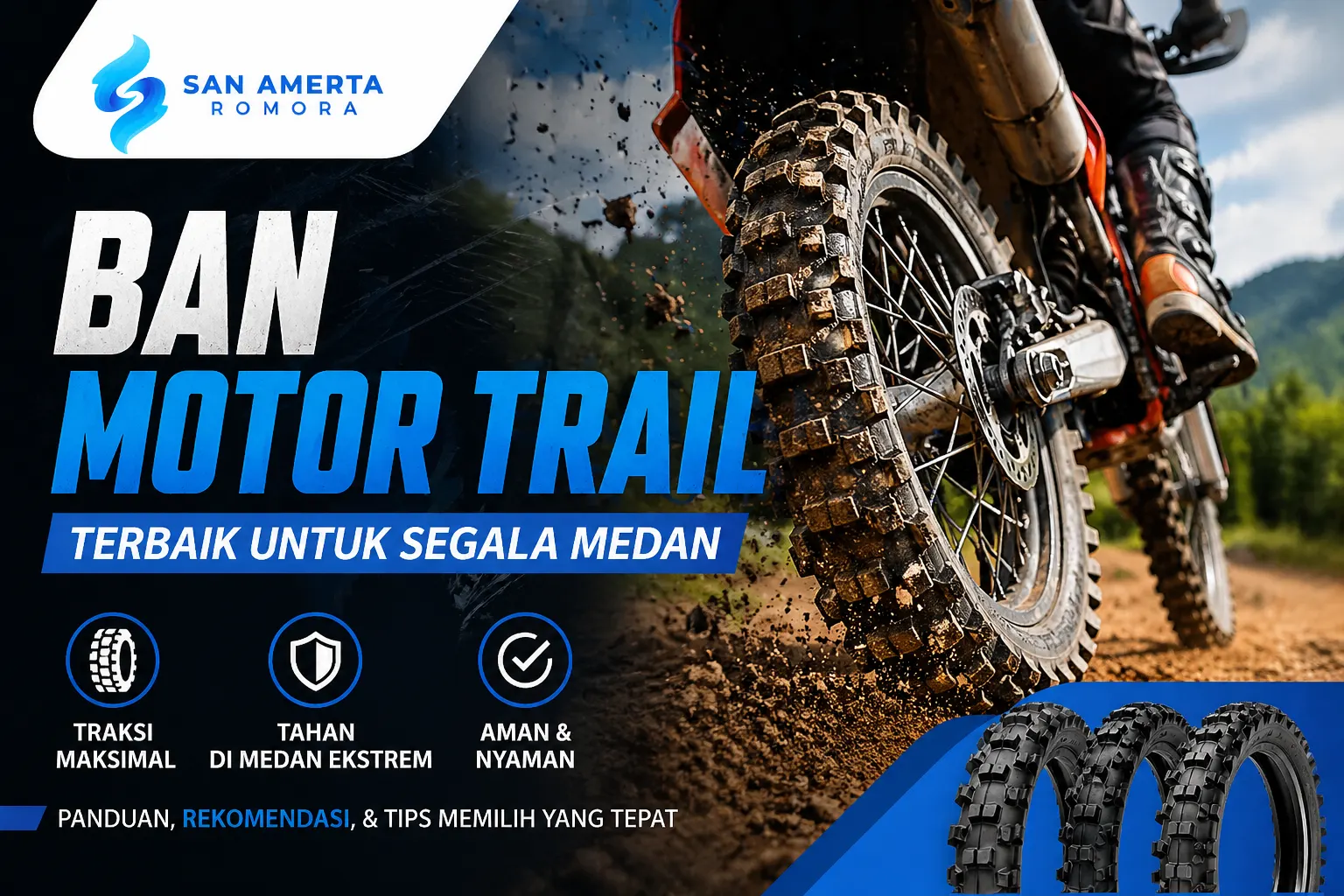 Ban motor trail terbaik untuk segala medan dengan tapak kasar di jalur off-road berlumpur