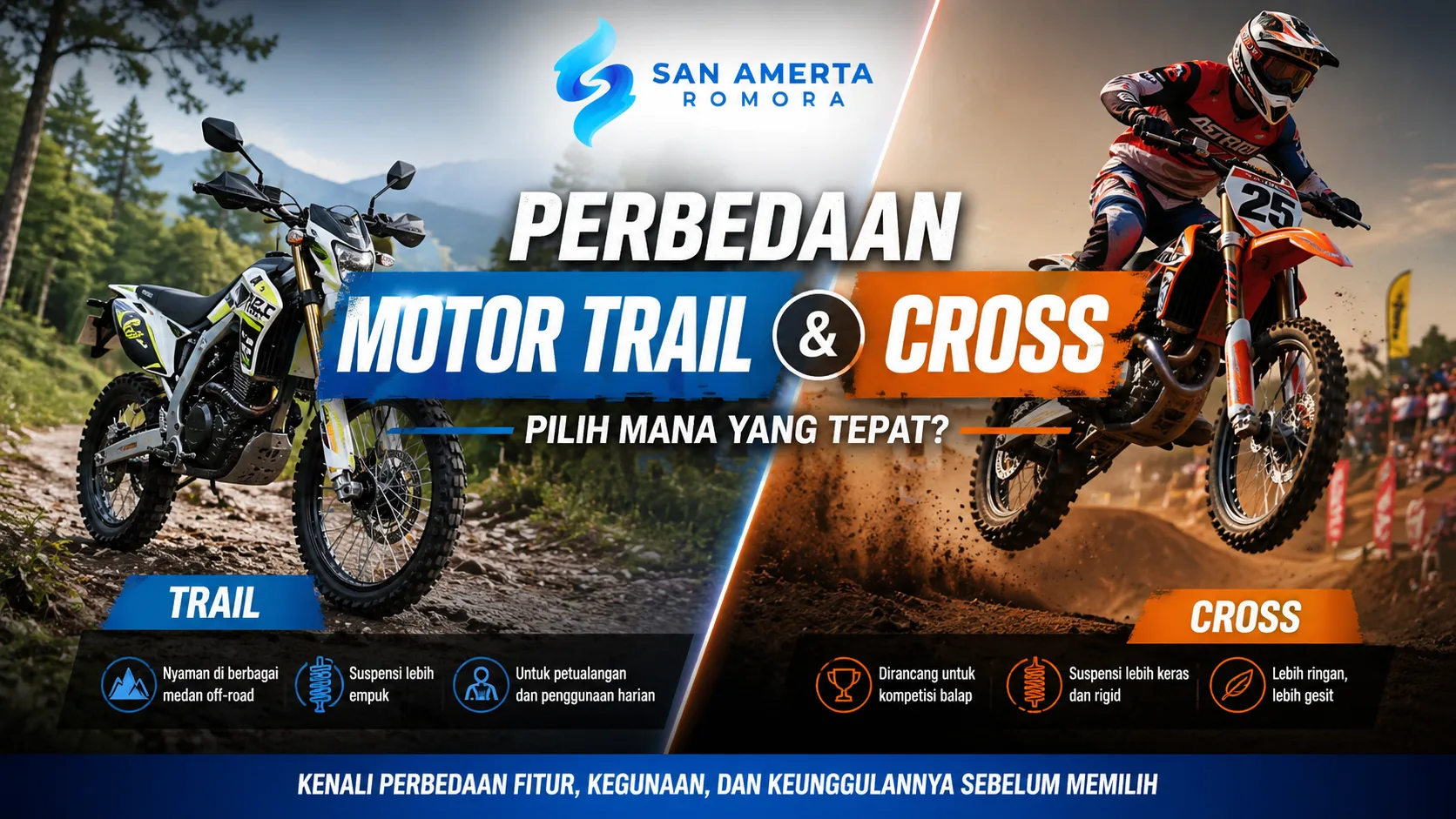 Perbedaan motor trail dan cross dari segi fungsi, suspensi, dan penggunaan