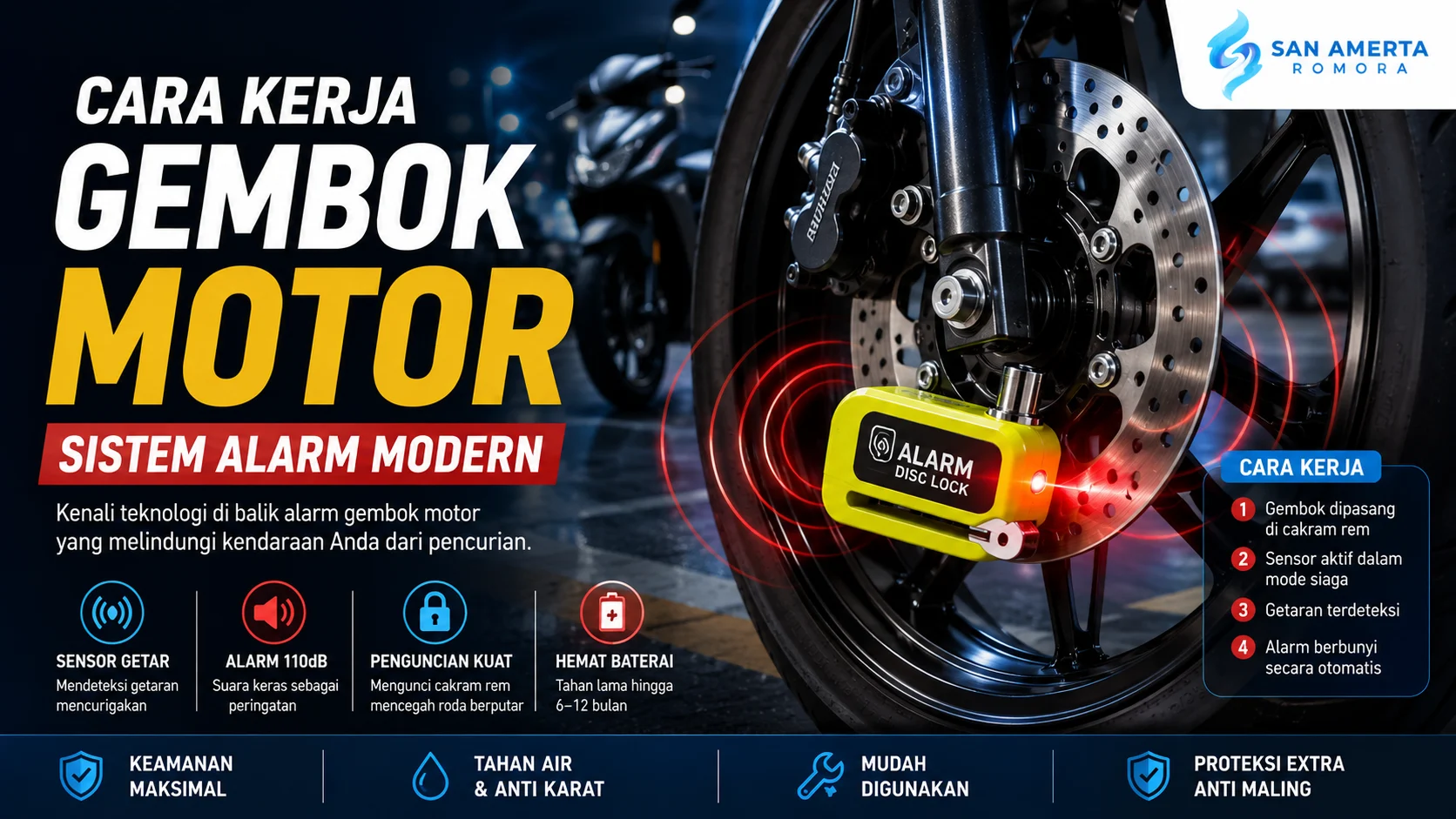 Cara kerja gembok motor sistem alarm modern pada cakram rem motor