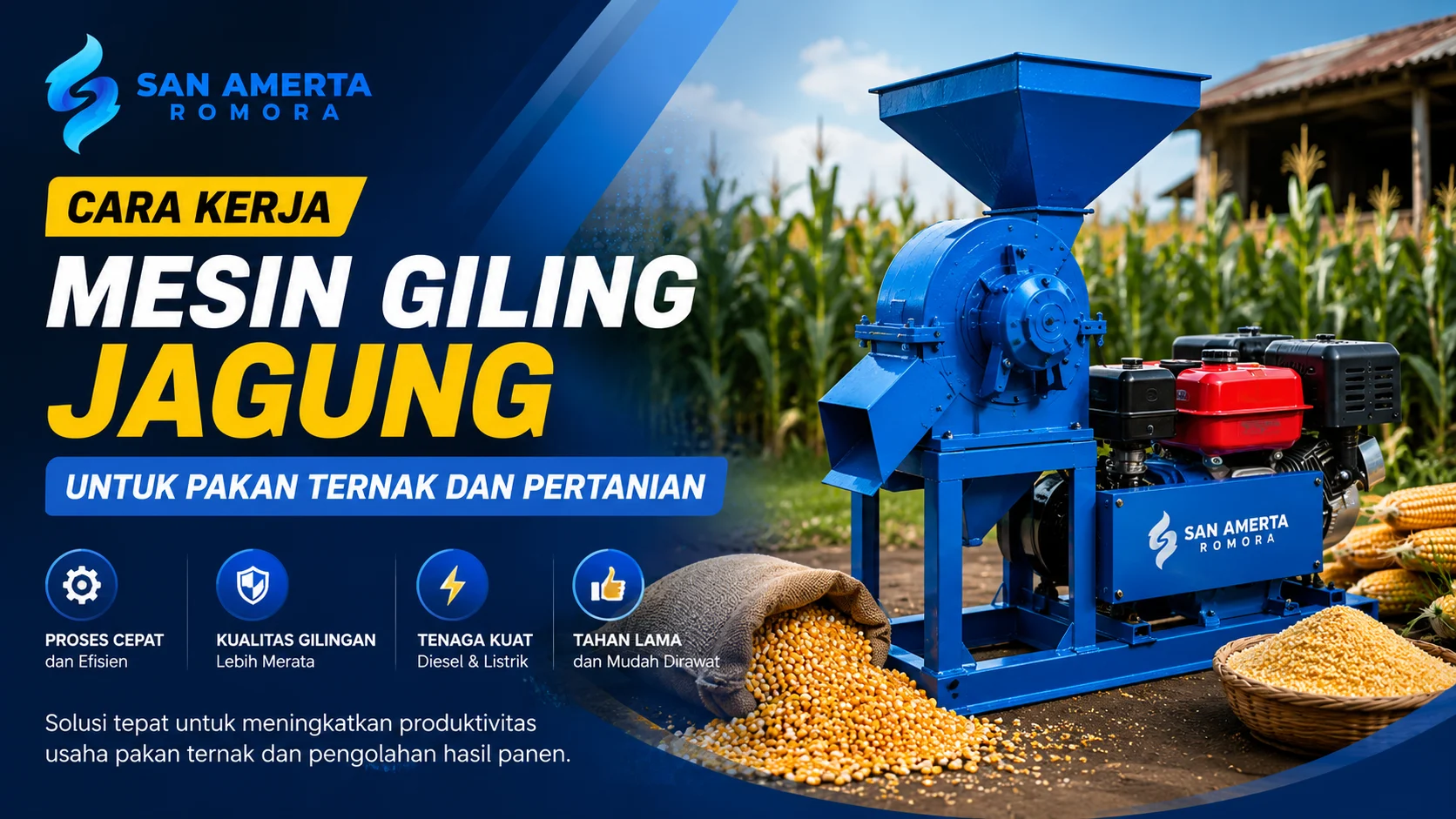 Cara kerja mesin giling jagung untuk pakan ternak dan pengolahan hasil pertanian