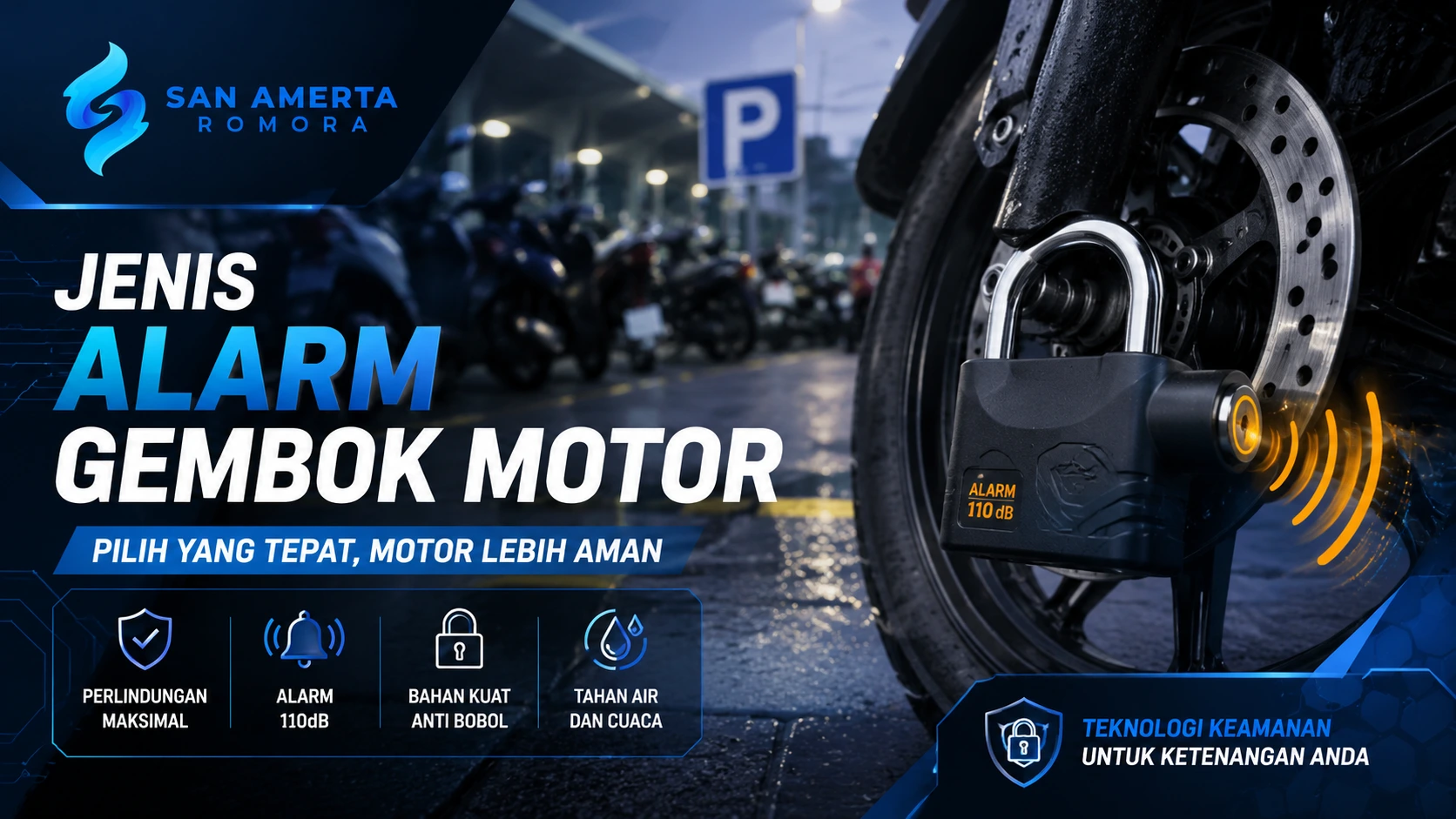 Jenis alarm gembok motor paling aman dengan fitur sensor alarm, bahan anti bobol, tahan air, dan sistem keamanan tambahan untuk kendaraan roda dua