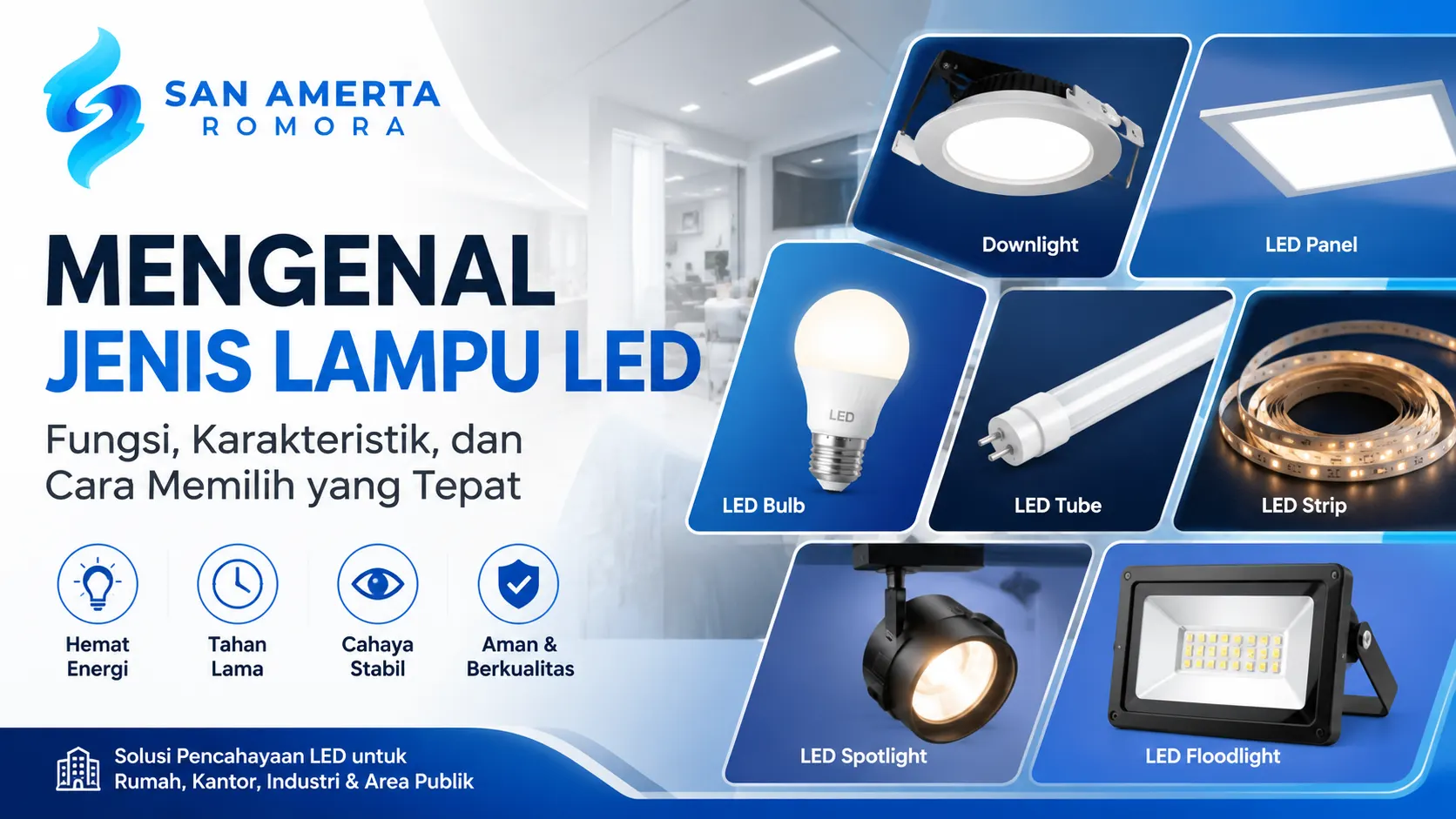 Jenis lampu LED untuk rumah, kantor, industri, dan area publik