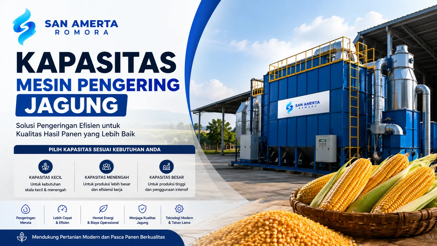Kapasitas mesin pengering jagung untuk pertanian dan proses pasca panen modern