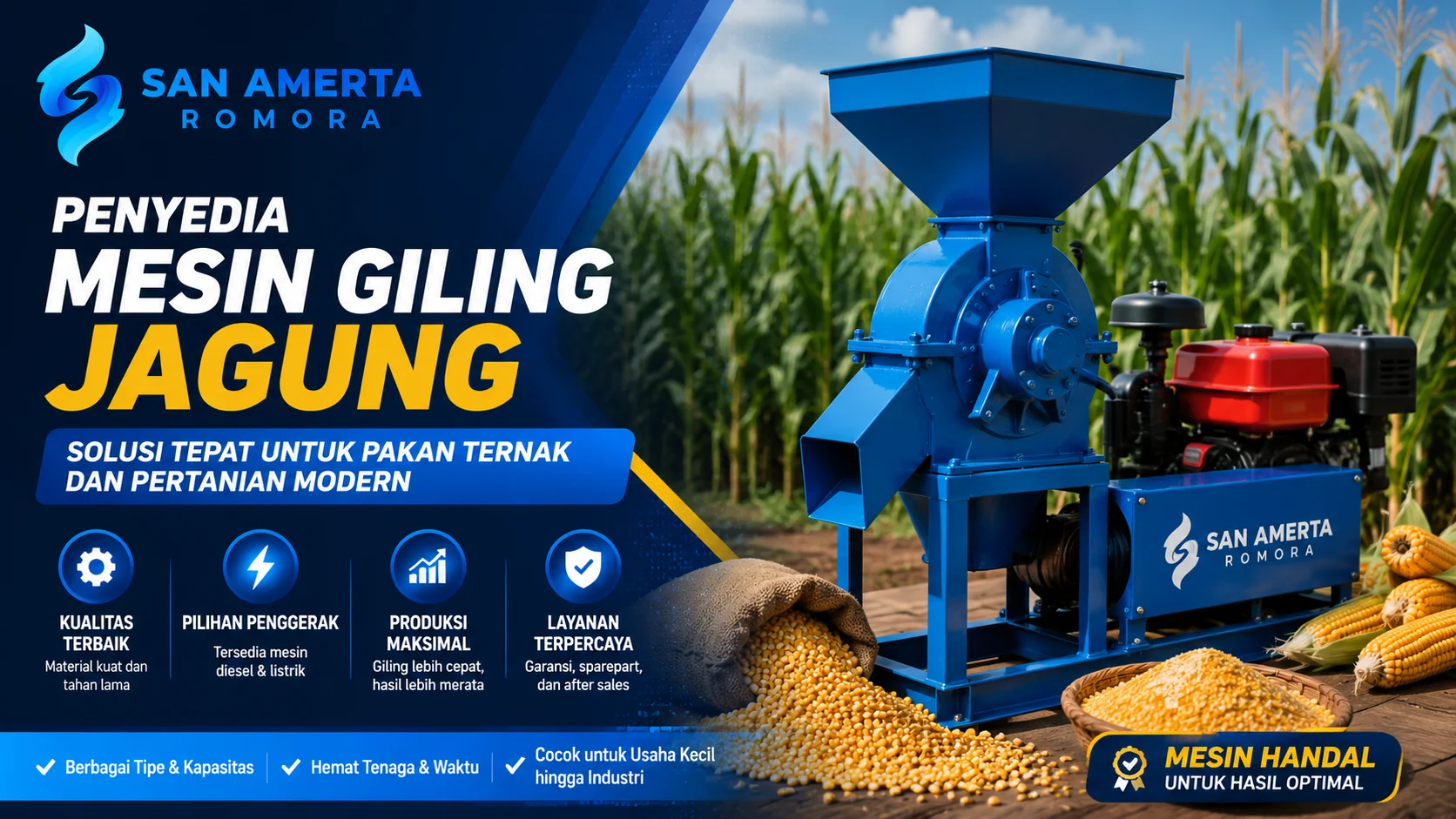 Penyedia mesin giling jagung berkualitas untuk pakan ternak dan pertanian modern