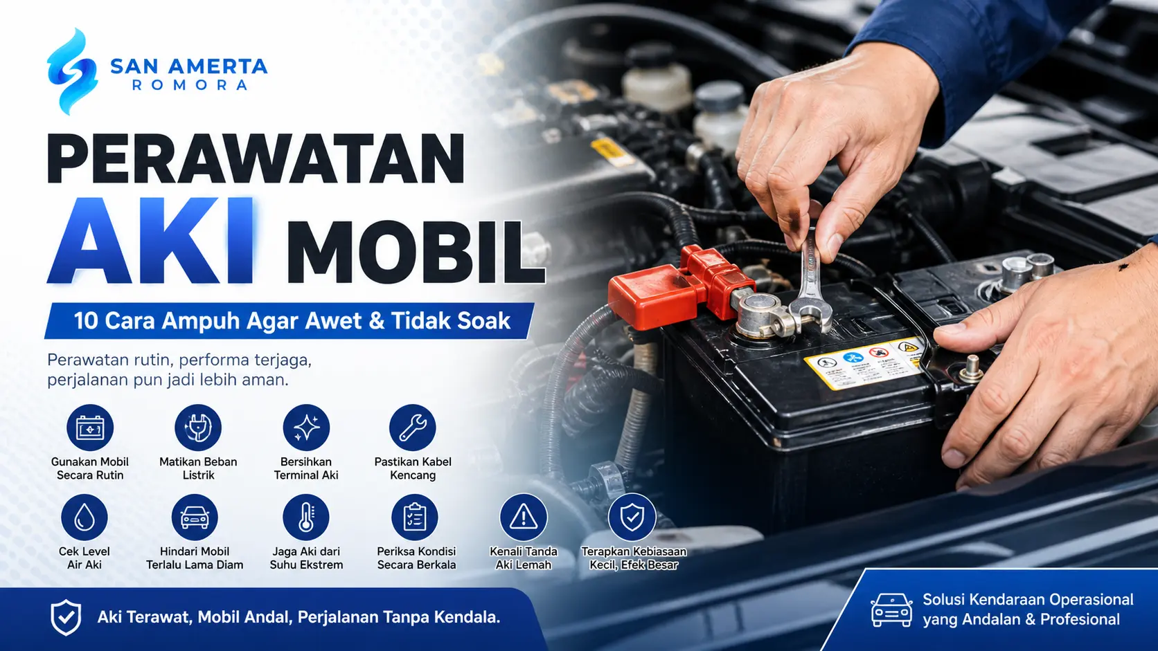 perawatan aki mobil dengan membersihkan bagian atas dan terminal aki