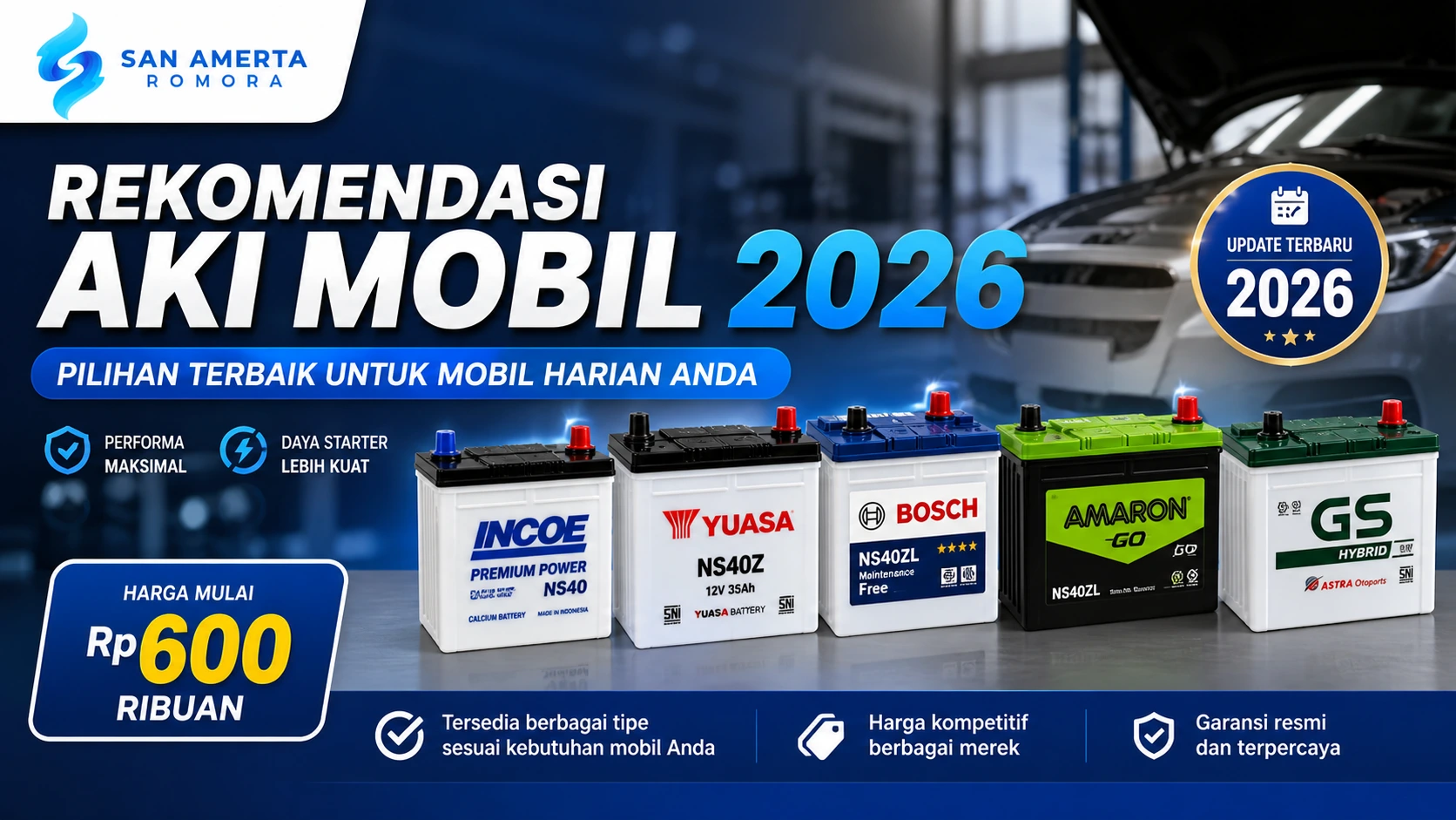 Rekomendasi Aki Mobil Tahun 2026: Pilihan Populer Beserta Harga Terbaru