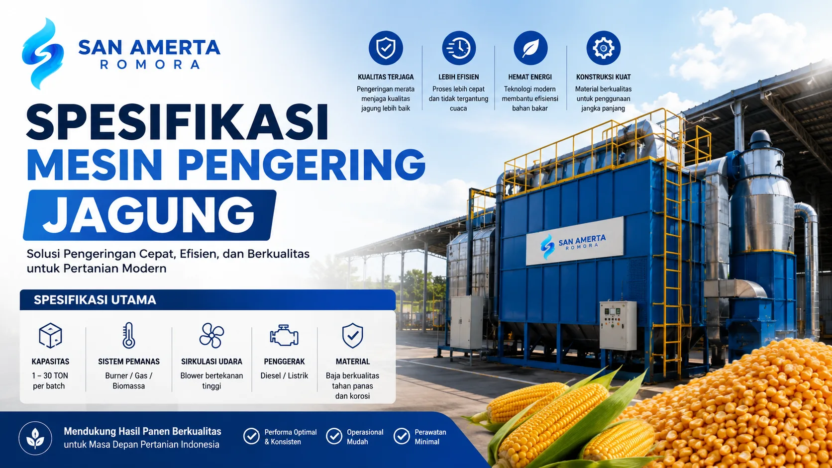 Spesifikasi mesin pengering jagung untuk pertanian modern dan pasca panen