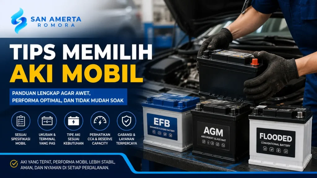 tips memilih aki mobil yang tepat dengan berbagai jenis aki seperti AGM, EFB, dan aki konvensional pada mesin mobil