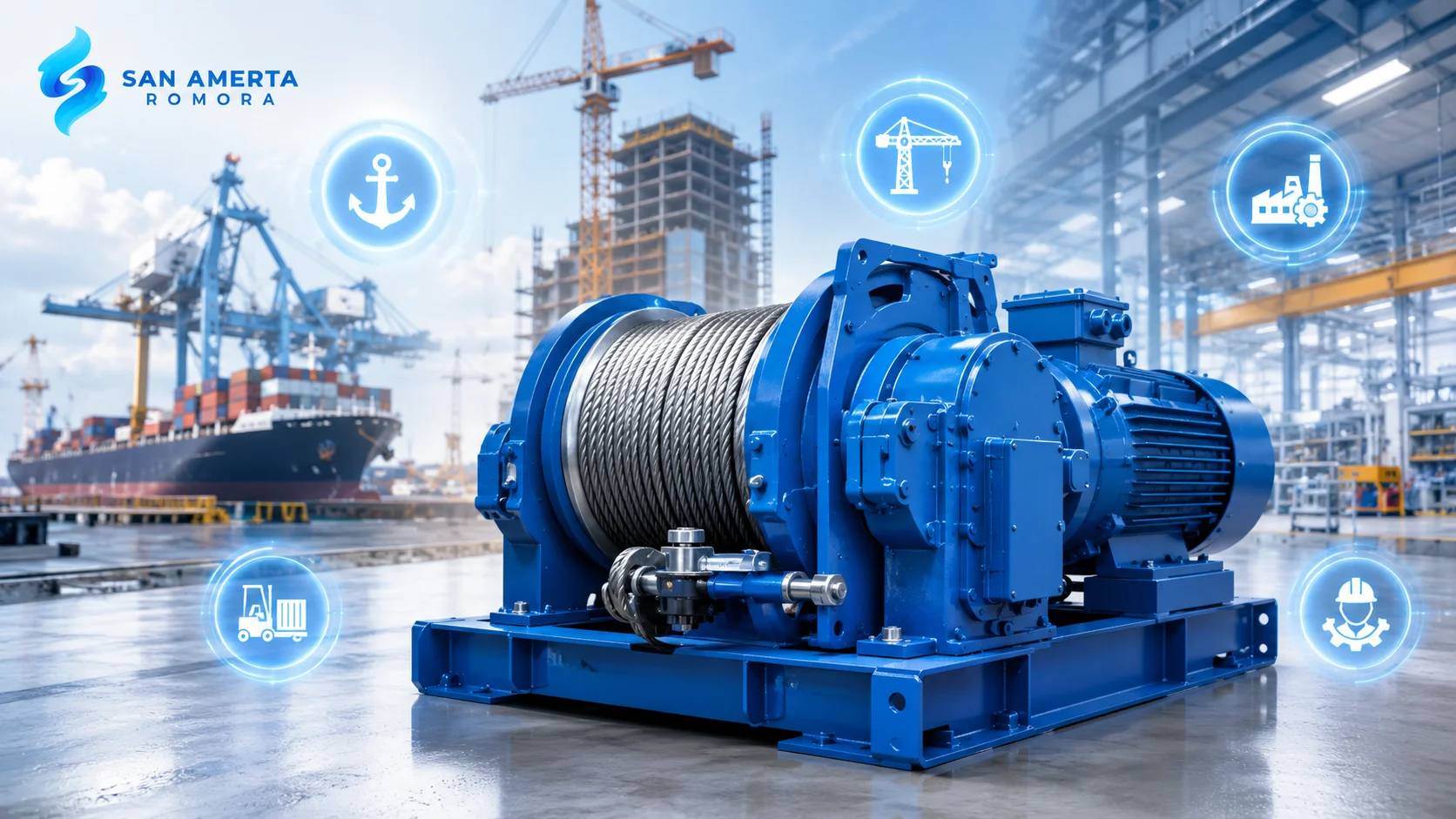 Winch machine San Amerta Romora digunakan secara fleksibel untuk mendukung kebutuhan industri, pelabuhan, konstruksi, dan logistik.