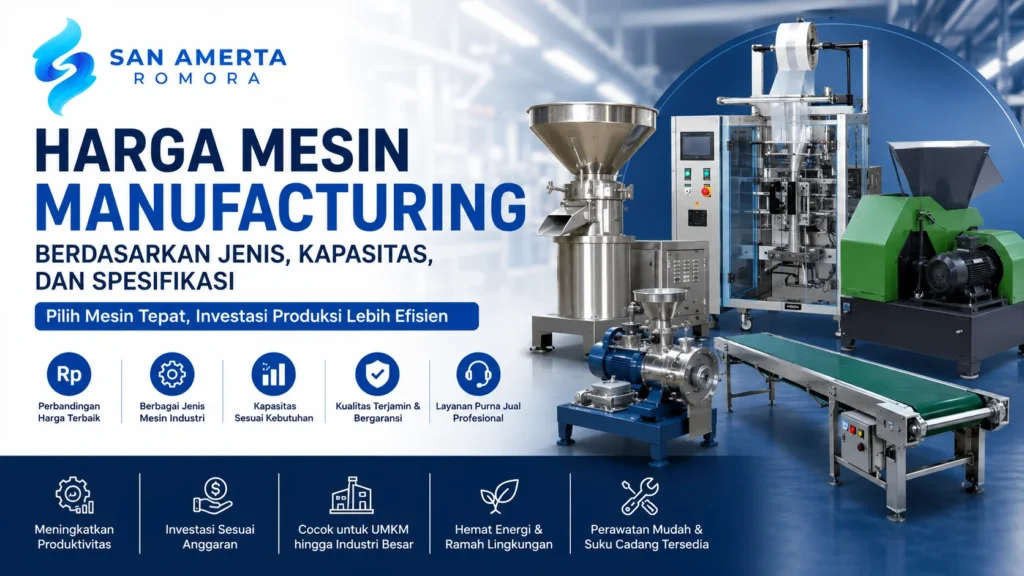 Harga Mesin Manufacturing berdasarkan jenis, kapasitas, dan spesifikasi untuk berbagai kebutuhan industri dari San Amerta Romora.