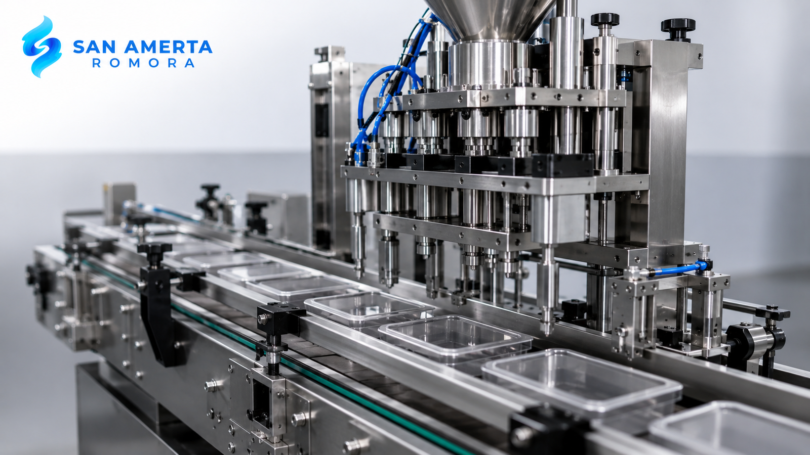 Mesin pengemasan otomatis berbahan stainless steel untuk meningkatkan efisiensi dan produktivitas proses produksi industri.