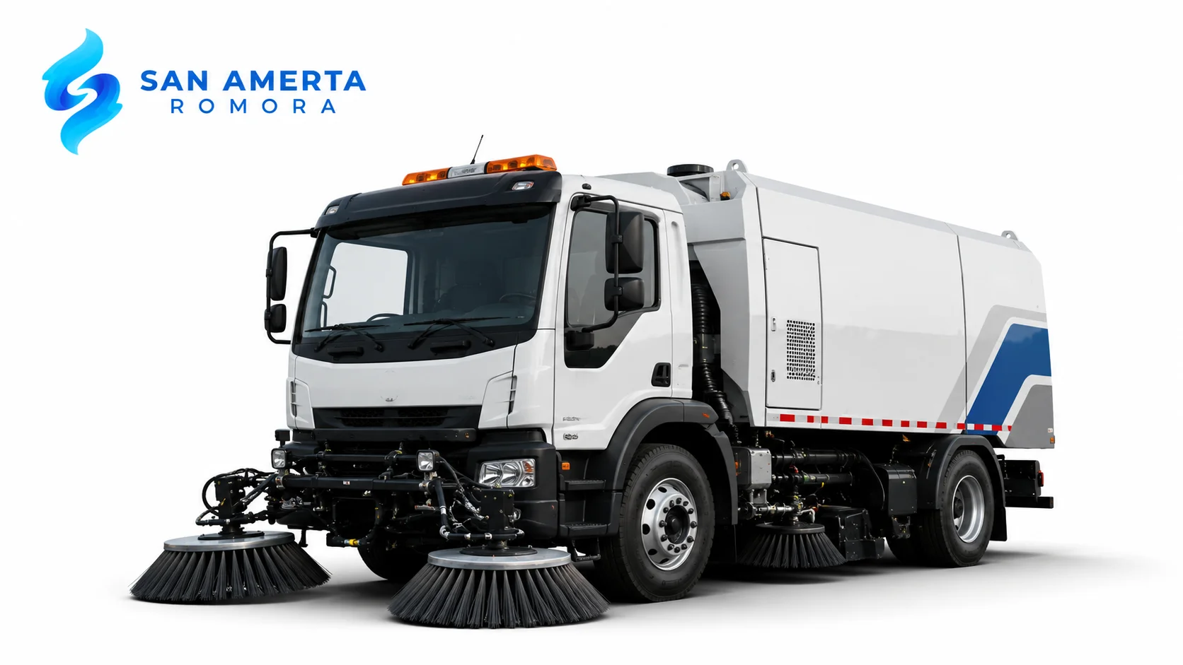 Road sweeper modern San Amerta Romora untuk pembersihan jalan yang efisien dan mendukung pengelolaan kebersihan perkotaan