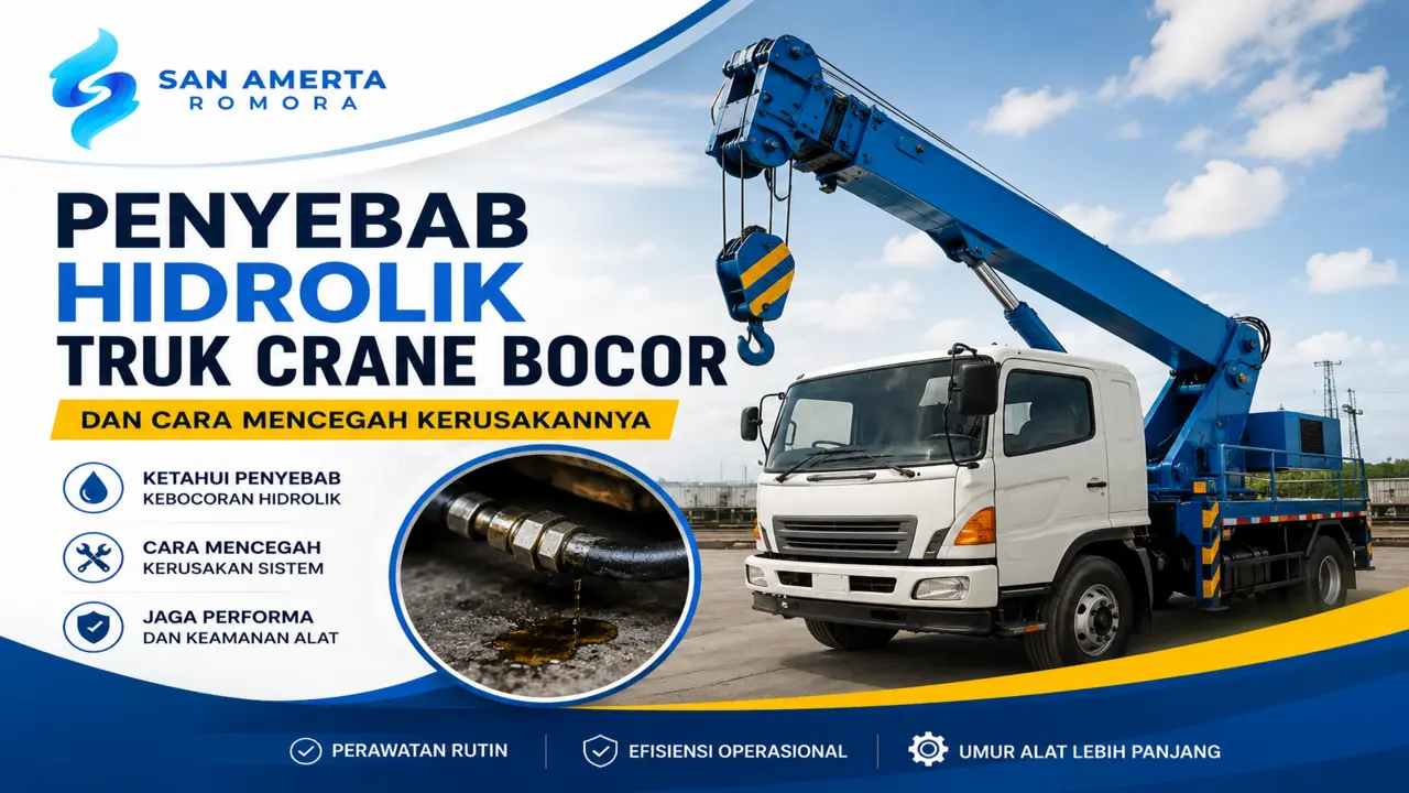 Truk crane dengan sistem hidrolik dan informasi Penyebab Hidrolik Truk Crane Bocor, pencegahannya Penyedia San Amerta Romora
