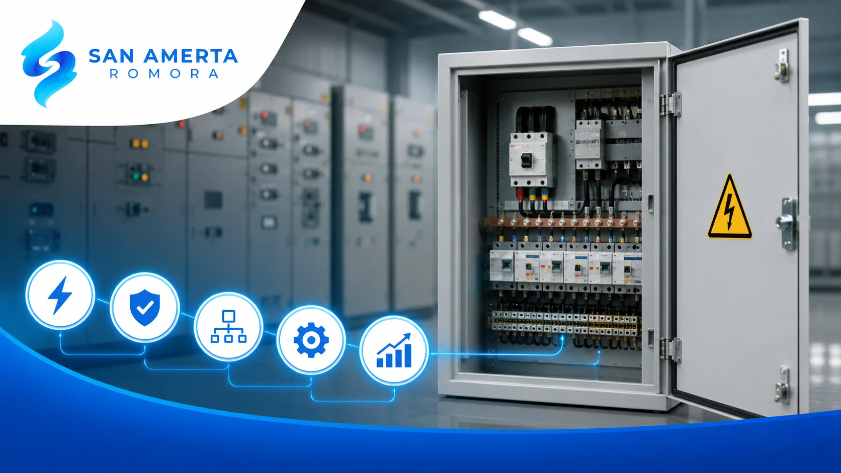 Panel box listrik untuk distribusi dan proteksi daya pada sistem kelistrikan.