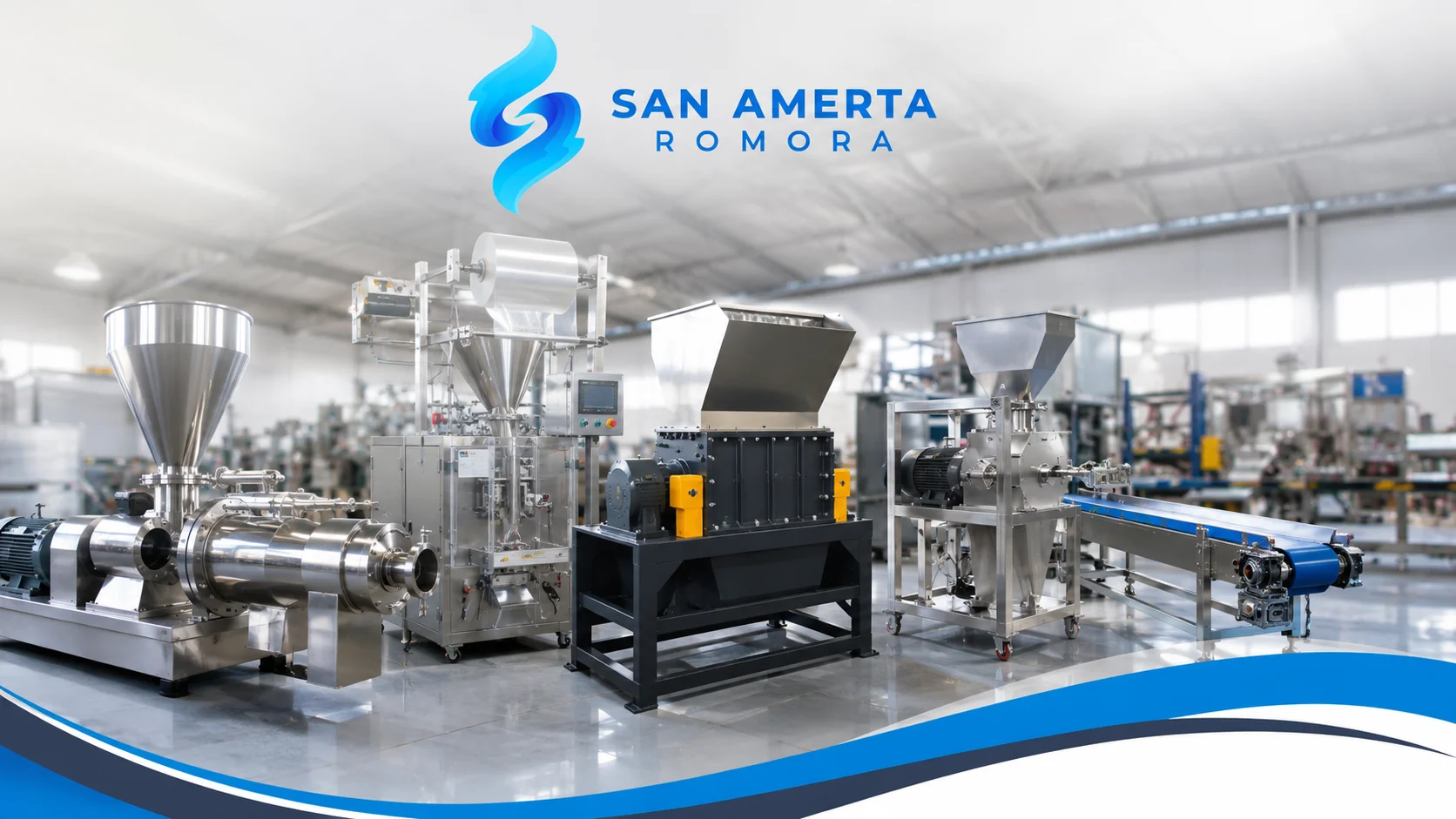 Mesin manufacturing industri berbahan stainless steel untuk kebutuhan produksi pabrik dengan berbagai jenis mesin pengolahan dan pengemasan berkapasitas tinggi.