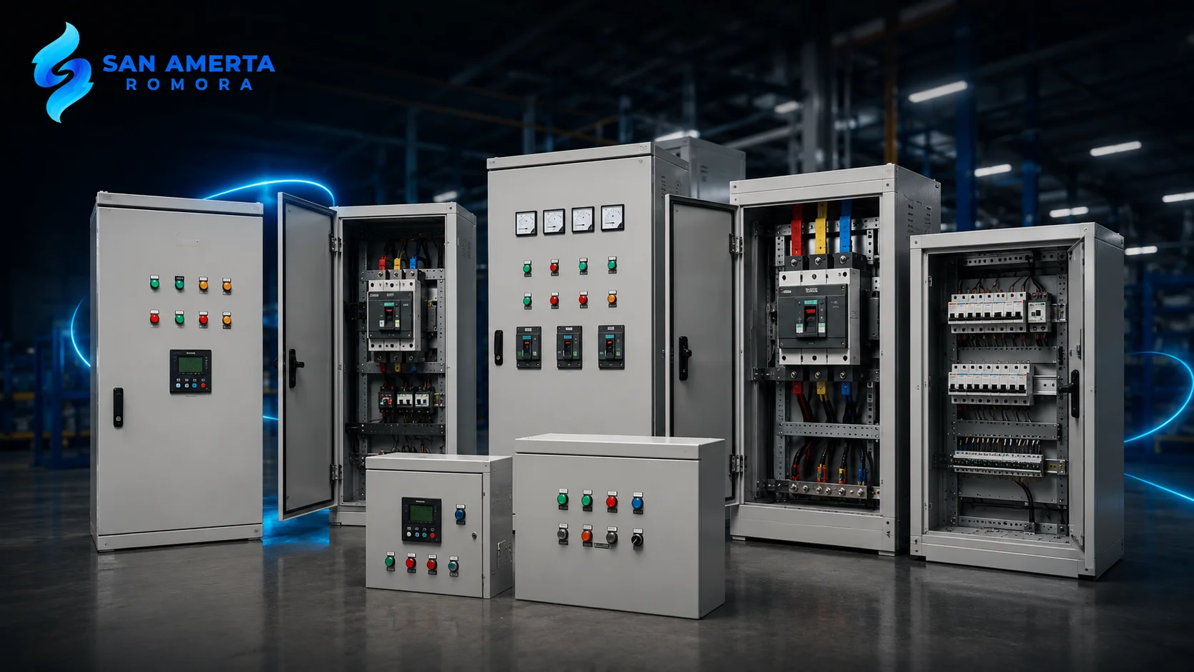 Beragam panel box listrik industri untuk kebutuhan distribusi daya, proteksi kelistrikan, dan pengendalian sistem pada proyek pemerintah dan industri.