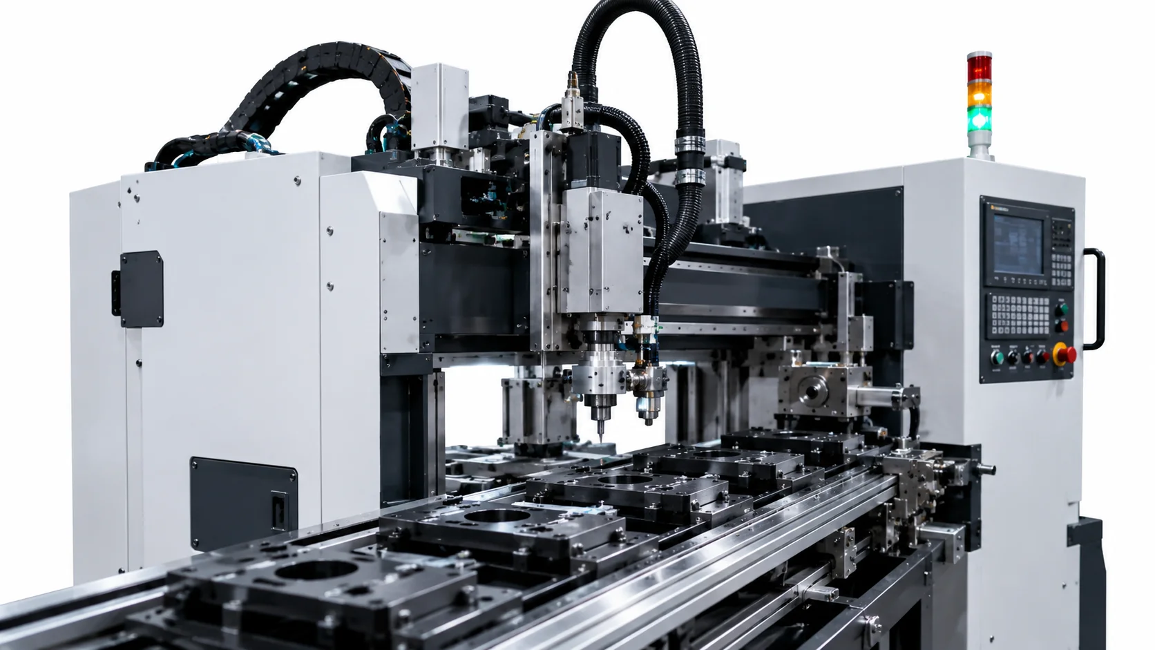 Mesin manufacturing otomatis modern dengan sistem CNC dan otomasi presisi untuk mendukung efisiensi proses produksi industri.