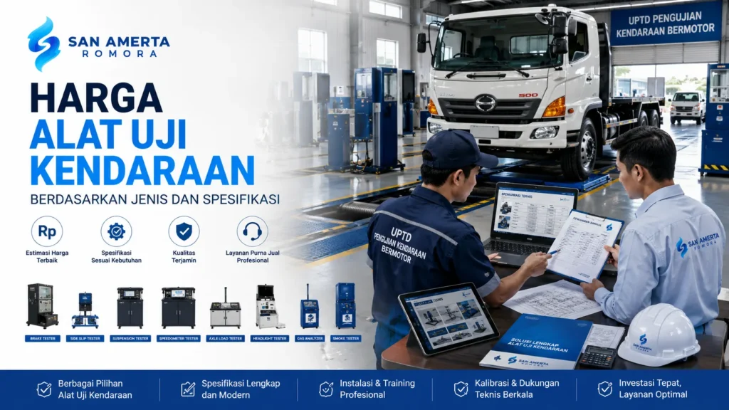 Harga Alat Uji Kendaraan berdasarkan jenis dan spesifikasi untuk mendukung layanan pengujian kendaraan yang akurat dan profesional.