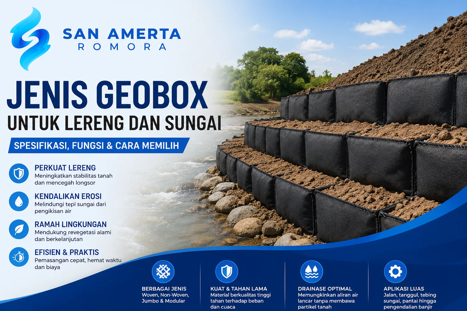 Jenis geobox untuk lereng dan sungai sebagai solusi pengendalian erosi dan perkuatan tanah pada proyek konstruksi