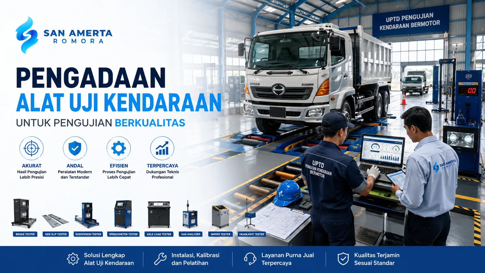 Pengadaan Alat Uji Kendaraan untuk mendukung layanan pengujian kendaraan yang akurat, efisien, dan berkualitas.