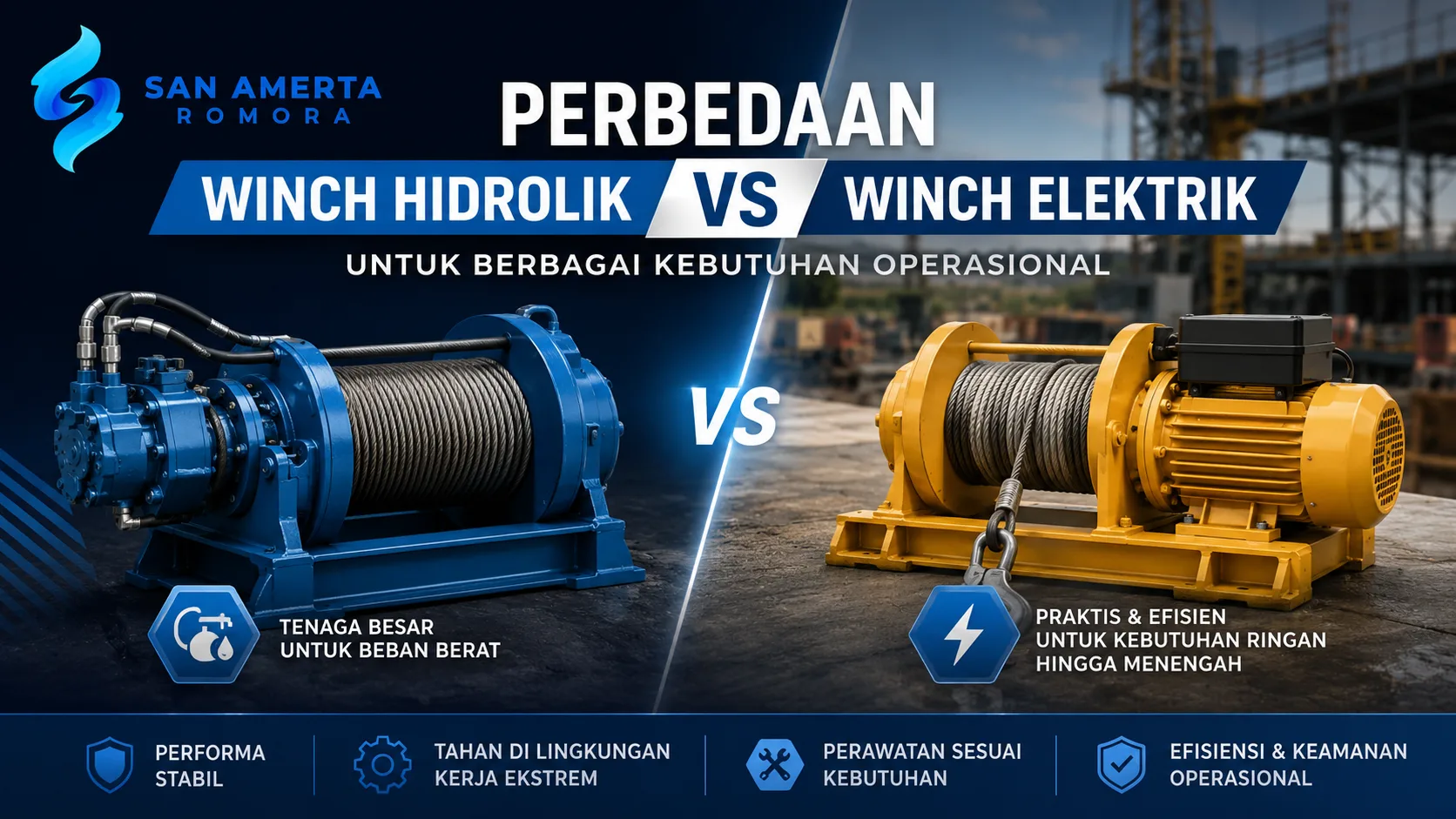 Perbedaan Winch Hidrolik dan Elektrik untuk berbagai kebutuhan operasional industri, konstruksi, pelabuhan, dan pertambangan