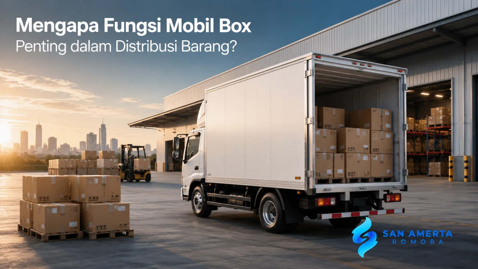 Mobil box dengan ruang penyimpanan tertutup untuk mendukung proses distribusi dan pengiriman barang.