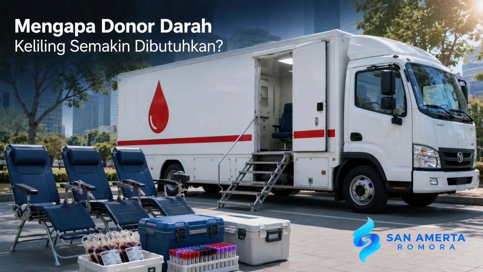 Mobil donor darah keliling dengan fasilitas lengkap untuk mendukung layanan donor darah di berbagai lokasi.