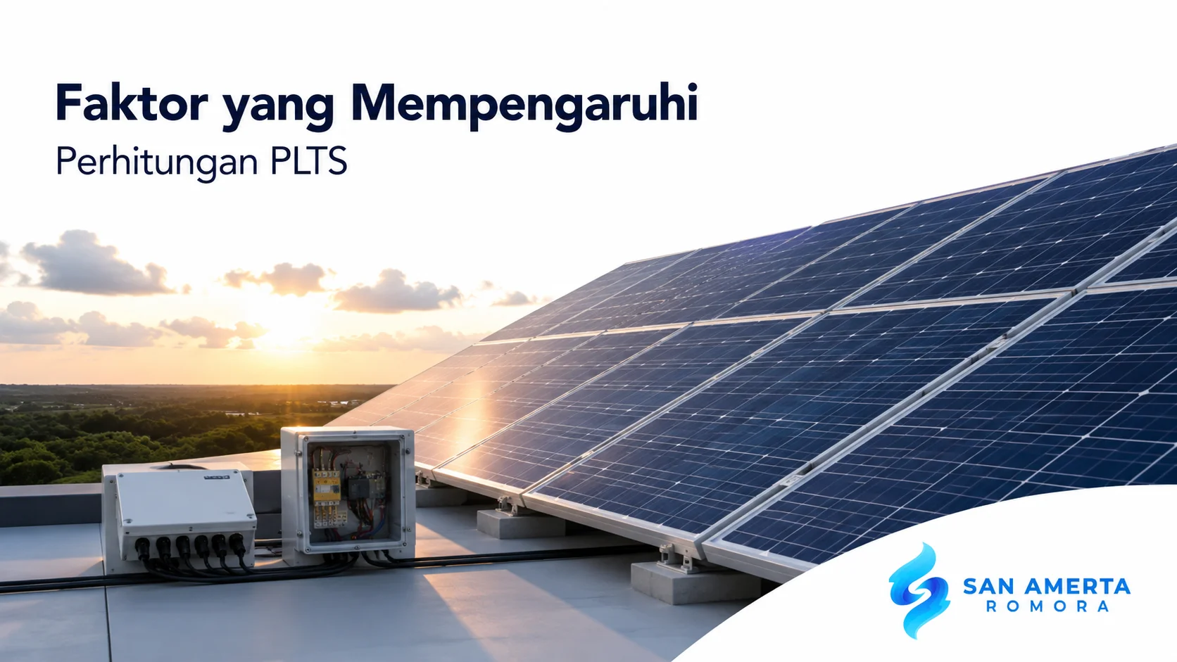 Instalasi panel surya dengan inverter dan komponen pendukung yang memengaruhi perhitungan kapasitas sistem PLTS.