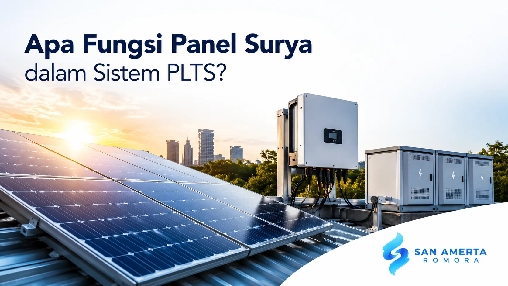 Panel surya dalam sistem PLTS yang berfungsi mengubah energi matahari menjadi listrik untuk kebutuhan bangunan.