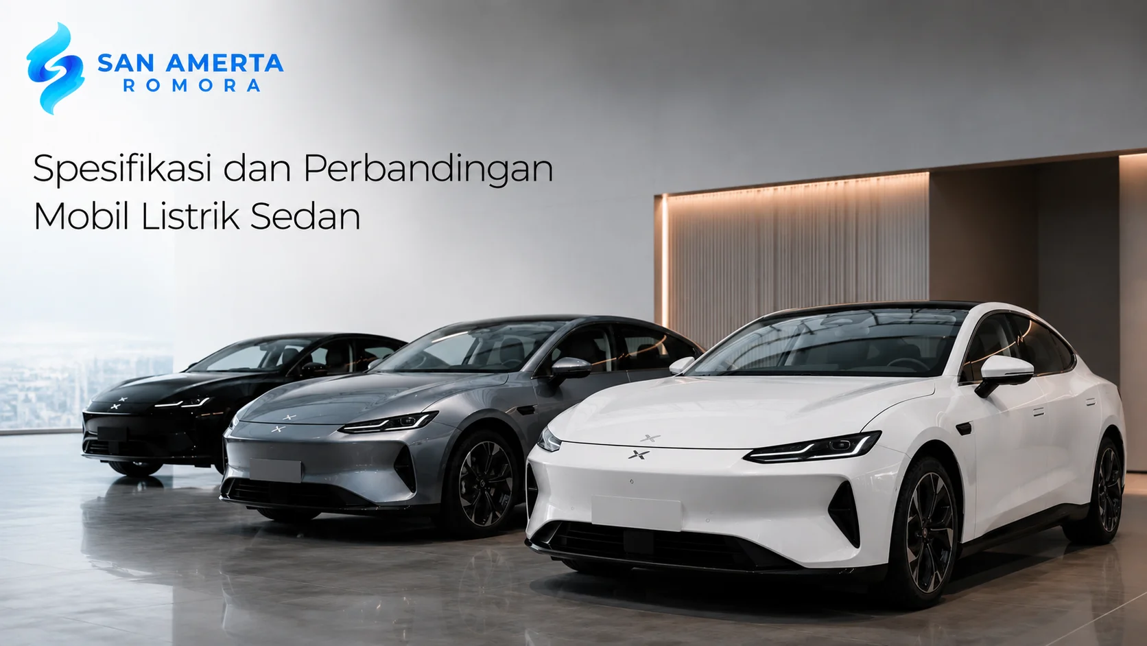 Perbandingan mobil listrik sedan San Amerta Romora berdasarkan spesifikasi dan fitur untuk kebutuhan pengadaan modern.