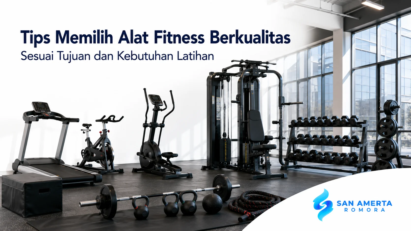 Beragam alat fitness berkualitas seperti treadmill, sepeda statis, mesin beban, dan dumbbell untuk mendukung berbagai kebutuhan latihan.