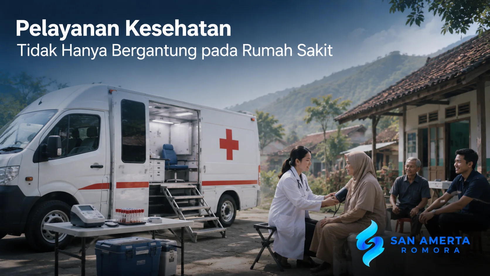 Mobil layanan kesehatan keliling memberikan pelayanan medis langsung kepada masyarakat di luar fasilitas rumah sakit.