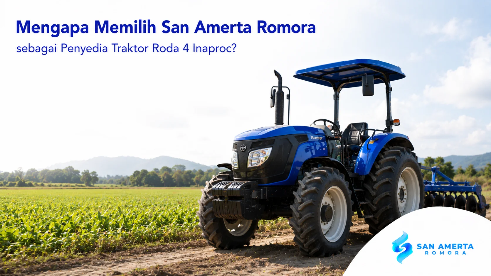 Traktor roda 4 modern di lahan pertanian sebagai solusi alat pertanian untuk mendukung produktivitas dan operasional.