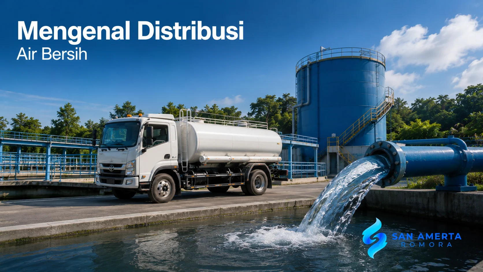 Water supply truck dalam sistem distribusi air bersih untuk mendukung penyediaan air pada berbagai kebutuhan operasional.