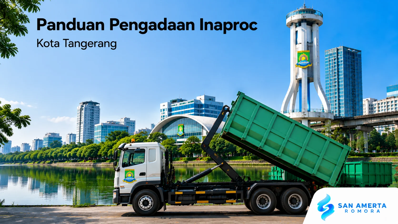 Kendaraan arm roll untuk mendukung pengadaan Inaproc Kota Tangerang dalam pengelolaan kebersihan.