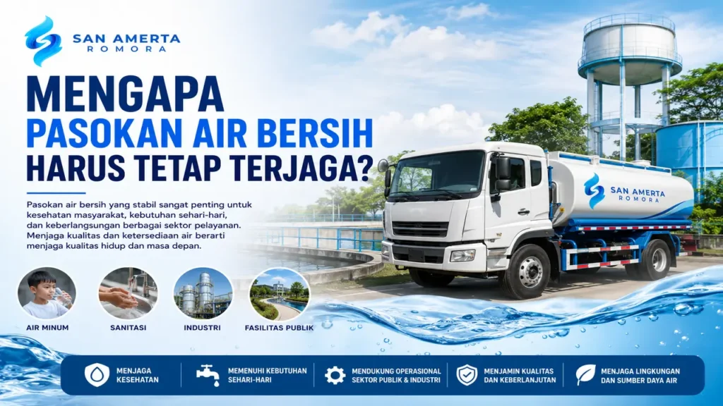 Pasokan air bersih menggunakan mobil tangki untuk mendukung distribusi air bersih ke masyarakat dan fasilitas publik.
