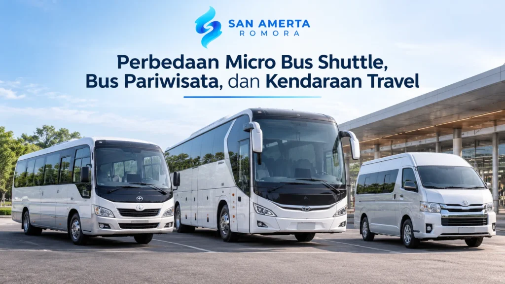 Ilustrasi Gambar Penyedia Micro Bus Shuttle serta perbedaan Bus Pariwisata dan Kendaraan Travel