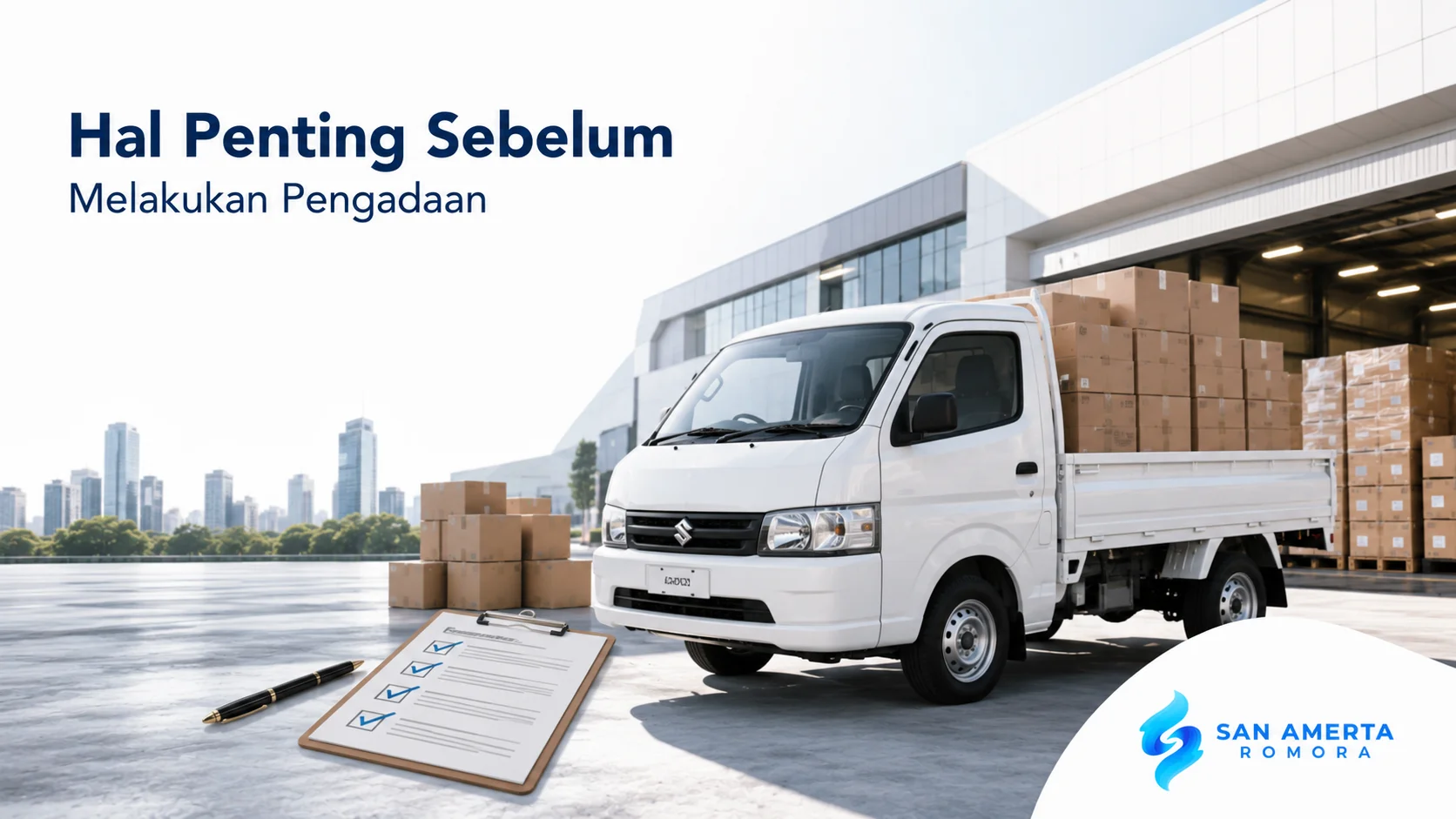Kendaraan pick up operasional di area logistik sebagai persiapan proses pengadaan yang efisien dan sesuai kebutuhan.