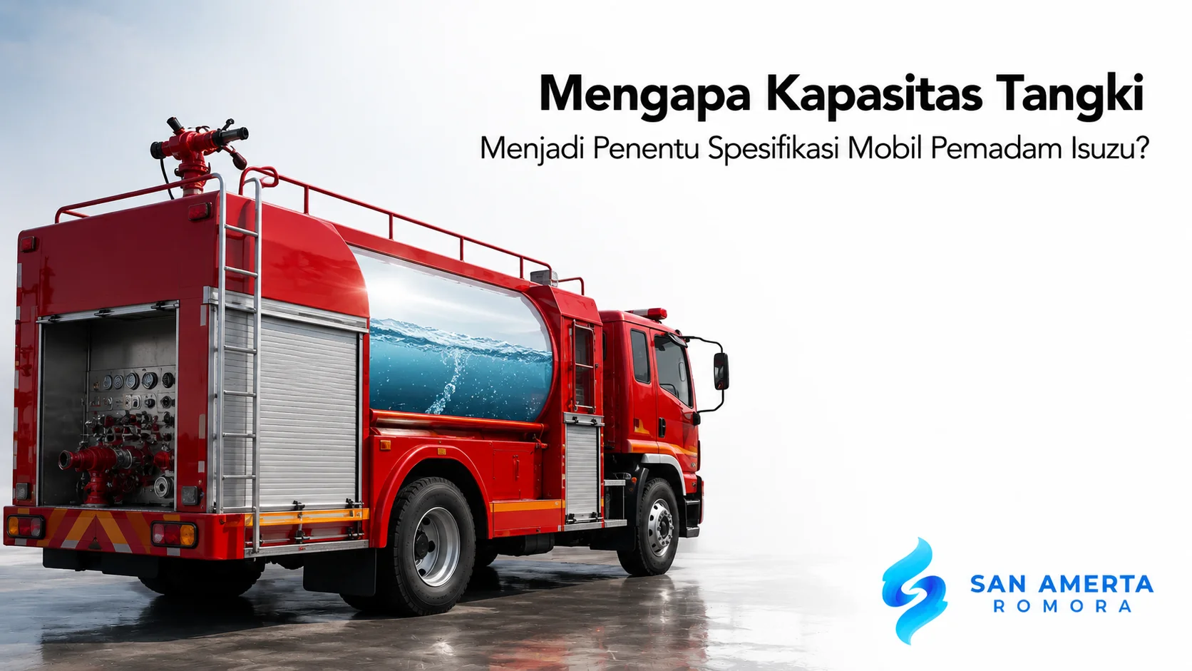 Mobil pemadam Isuzu dengan kapasitas tangki air yang dirancang sesuai kebutuhan operasional pemadaman kebakaran.