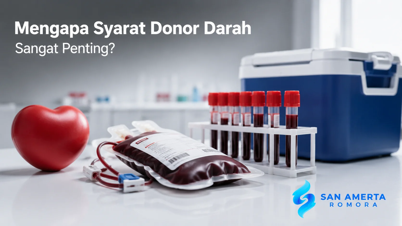 Perlengkapan donor darah berupa kantong darah, tabung sampel, dan cooler box untuk mendukung proses donor darah yang aman.
