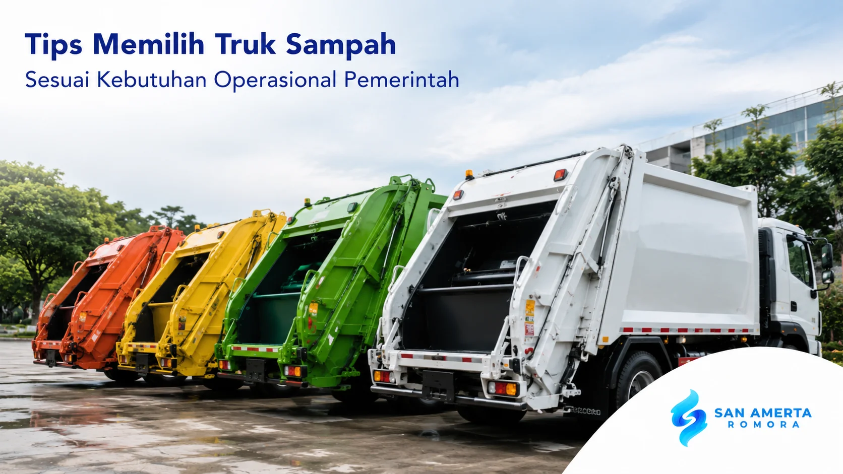 Truk sampah modern dengan berbagai kapasitas untuk mendukung kebutuhan operasional pengelolaan sampah pemerintah.
