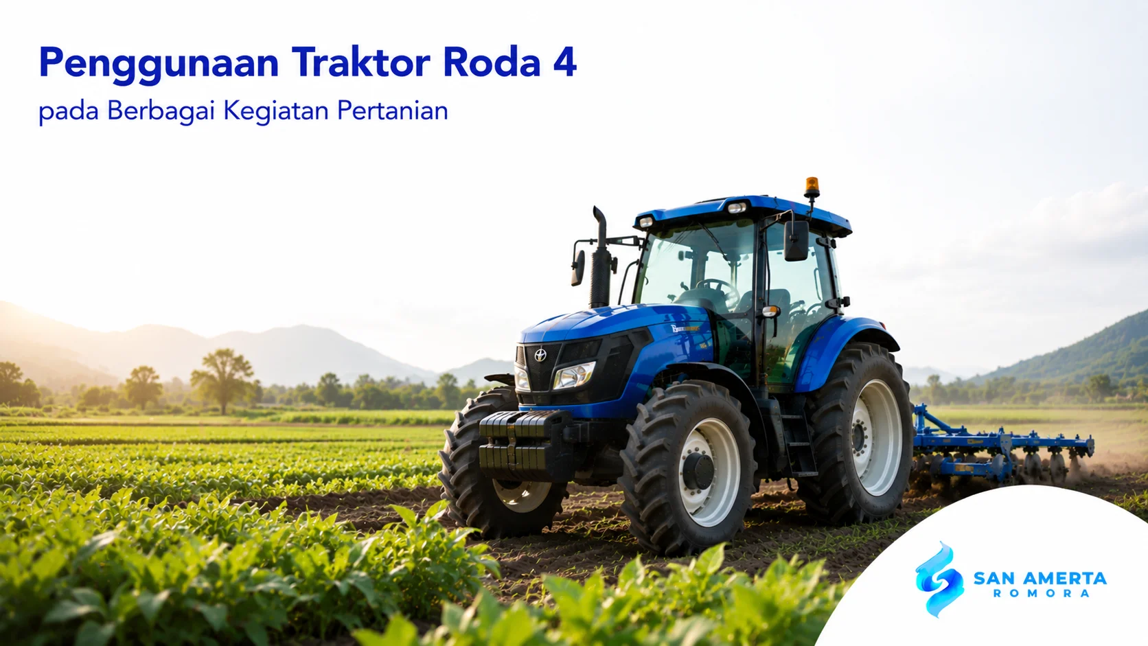 Traktor roda 4 modern digunakan untuk berbagai kegiatan pertanian di lahan produktif dengan performa yang andal.