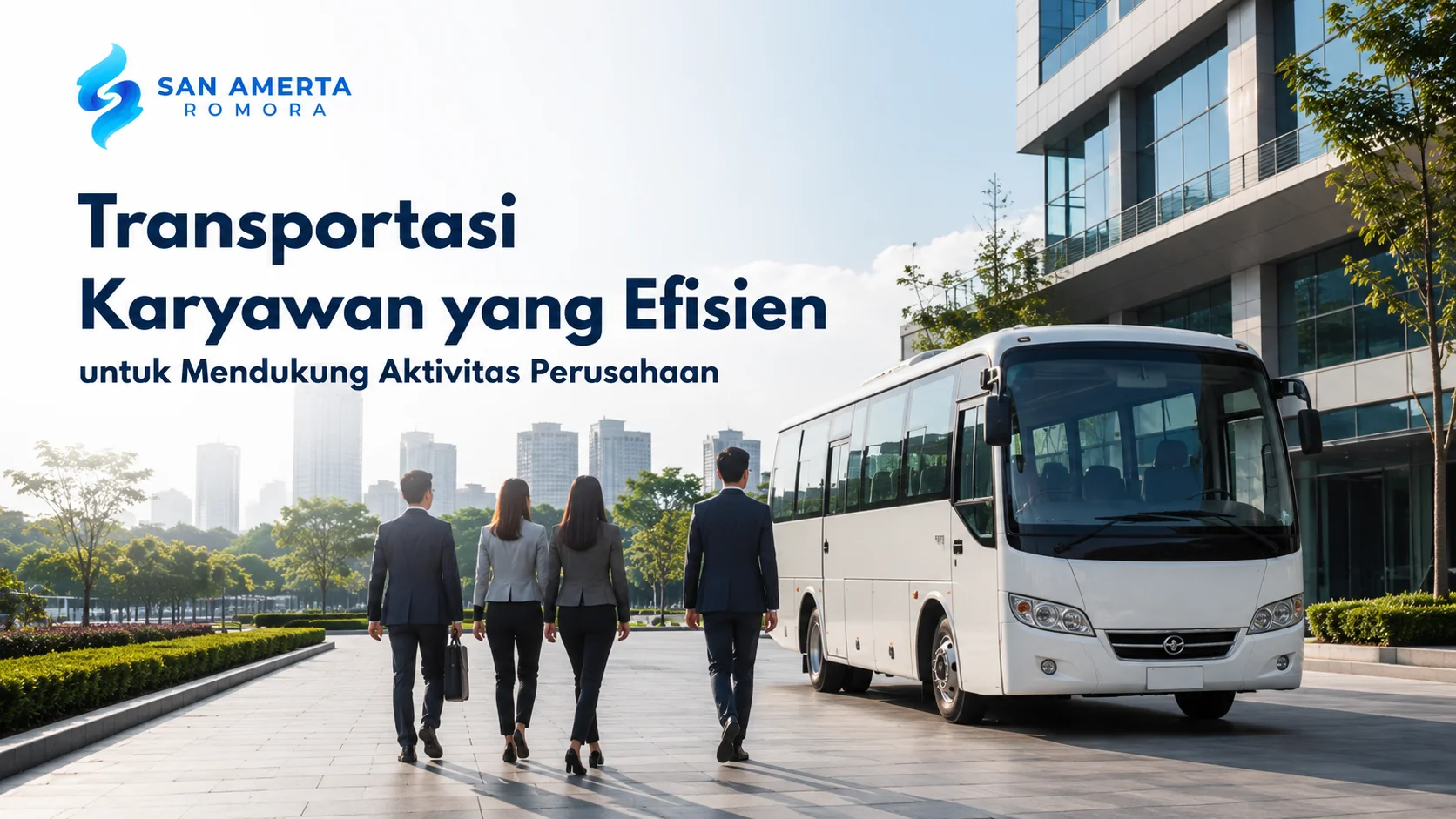 Ilustrasi gambar Shuttle karyawan yang efisien untuk mendukung aktivitas perusahaan menggunakan micro bus