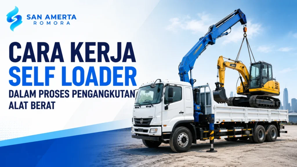 Cara Kerja Self Loader dalam proses pengangkutan alat berat dengan crane hidrolik