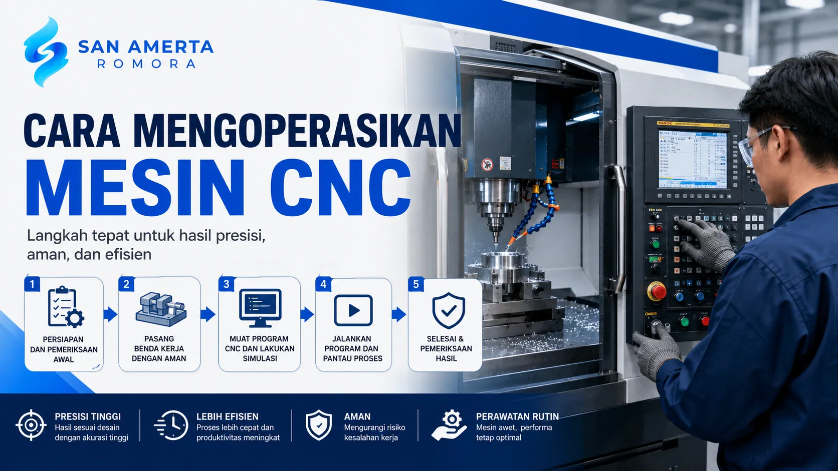Cara Mengoperasikan Mesin CNC dengan prosedur yang benar untuk menghasilkan proses produksi yang presisi, aman, dan efisien.