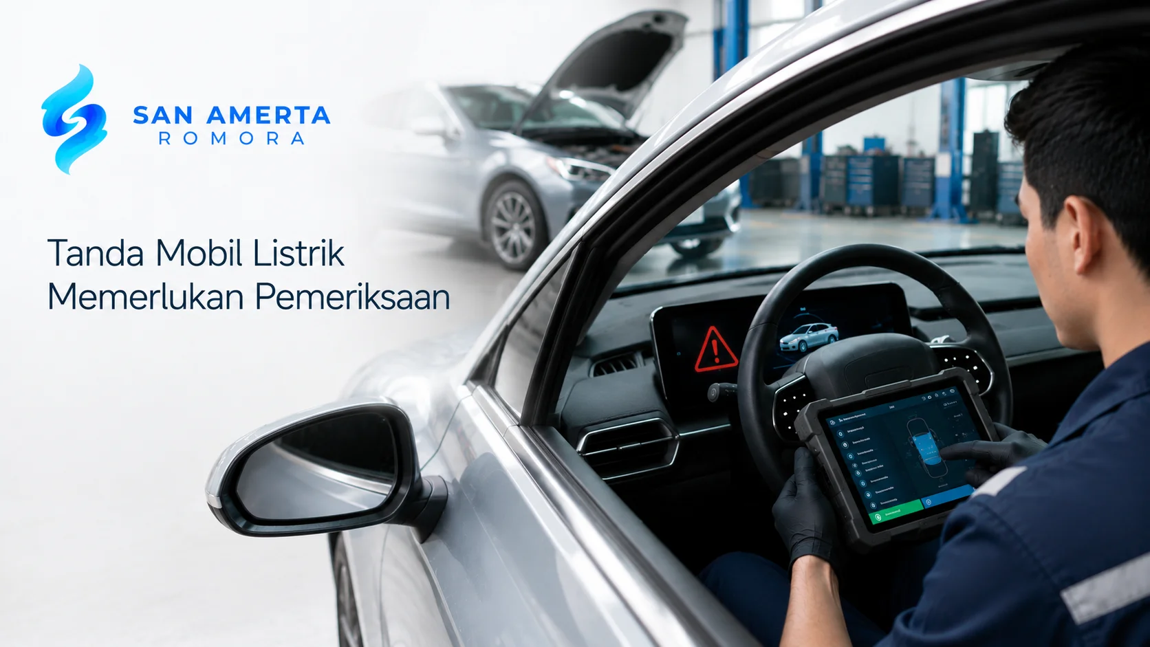 Pemeriksaan sistem mobil listrik menggunakan alat diagnostik di bengkel resmi.