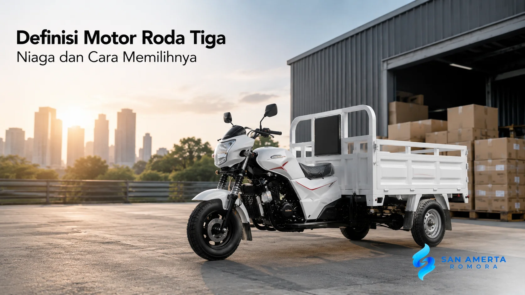 Motor roda tiga niaga dengan bak angkut untuk mendukung distribusi barang dan operasional usaha secara efisien