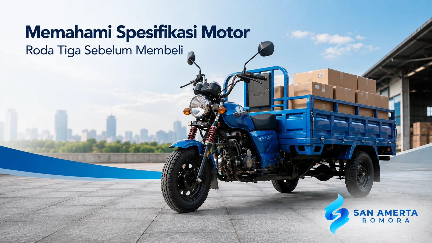 Motor roda tiga dengan bak angkut untuk mendukung distribusi barang dan operasional usaha secara efisien