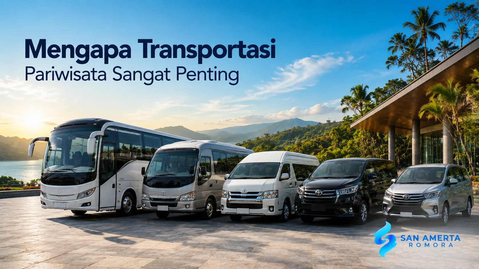 Bus pariwisata, micro bus shuttle, Hiace, dan kendaraan travel sebagai pilihan transportasi untuk berbagai kebutuhan perjalanan wisata