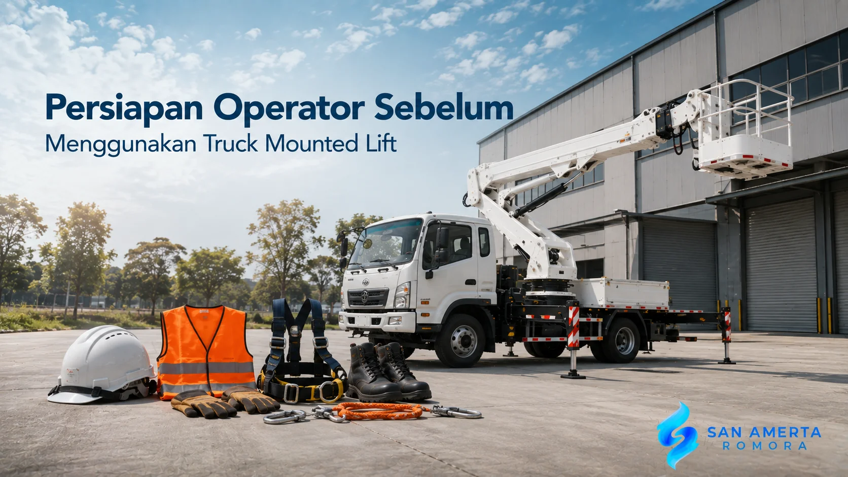 Truck Mounted Lift dan perlengkapan keselamatan kerja yang dipersiapkan sebelum pengoperasian untuk mendukung pekerjaan di area berketinggian